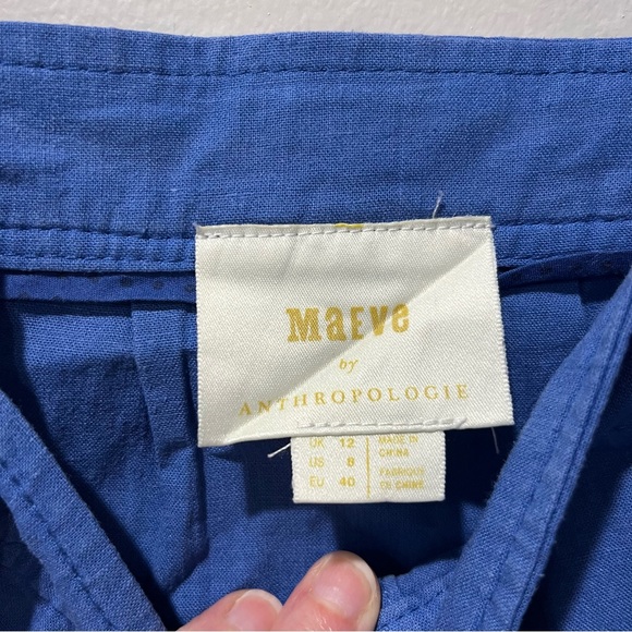 Anthropologie Maeve Berea Button Down Top Tank Size 8 Blue Linen Rayon - Picture 7 of 11